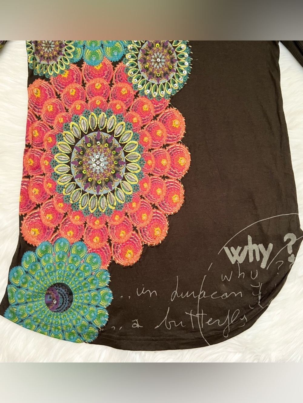 Desigual Brown Long Sleeve Tunic Top With Sequin Details & Sweater Sleeves - Picture 5 of 11